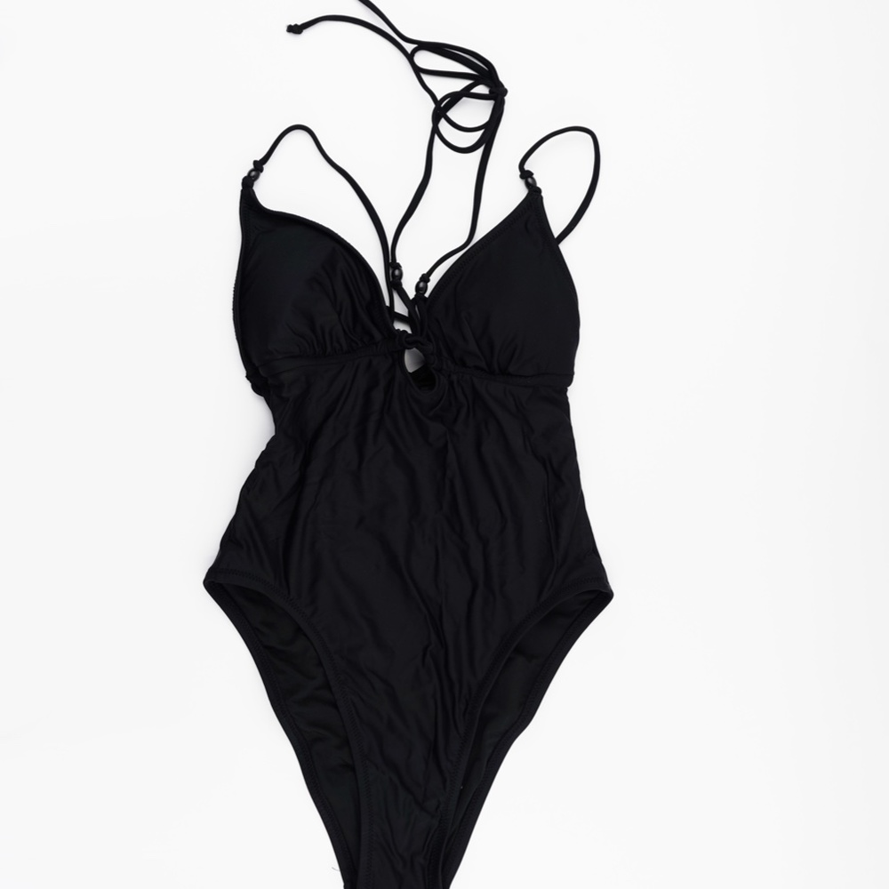 New JCREW Size 4 Strappy Plunge One-Piece Swimsuit with Beads in Black - Picture 2 of 4